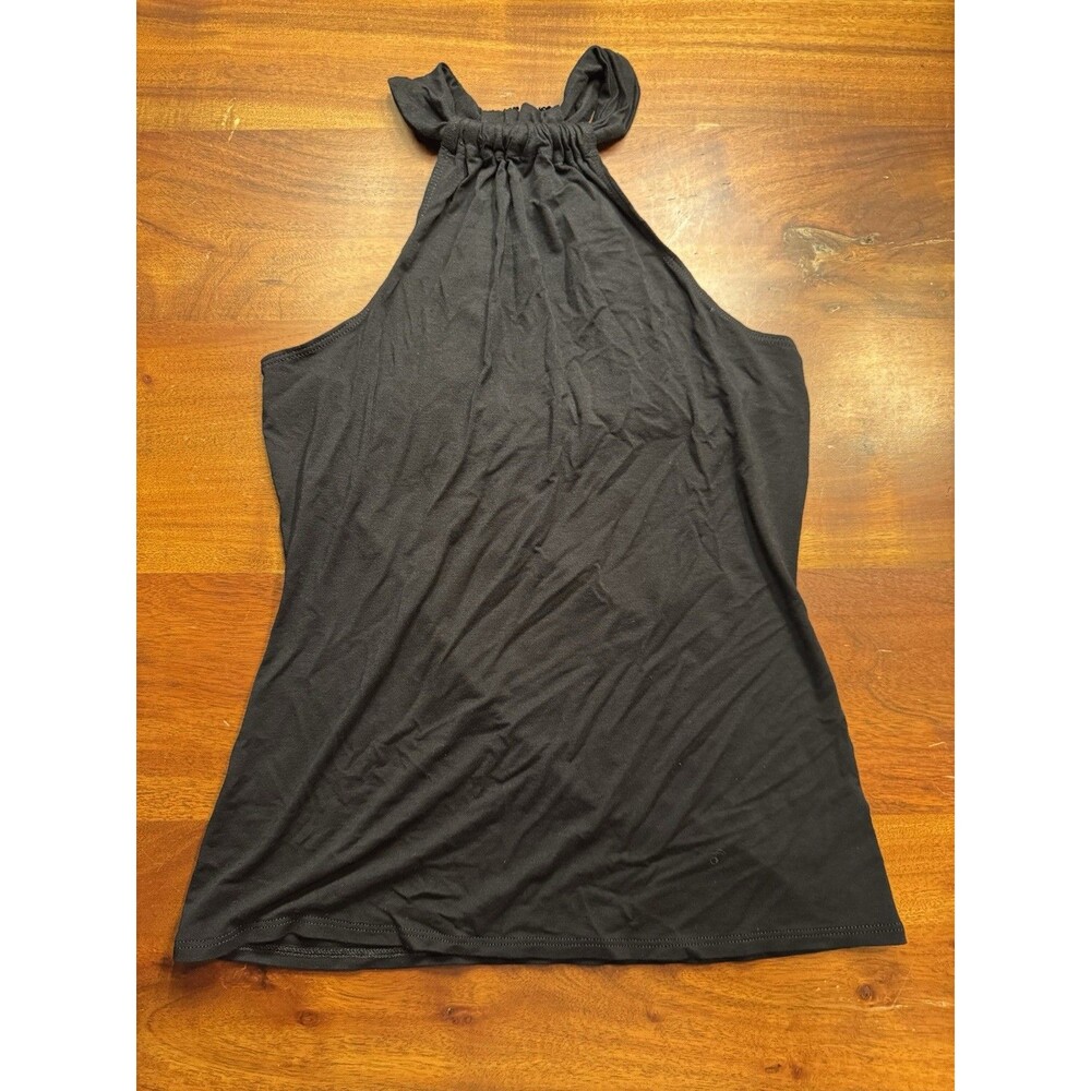 White House Black Market Beaded Jeweled Open Back Halter Top Women Size M Black